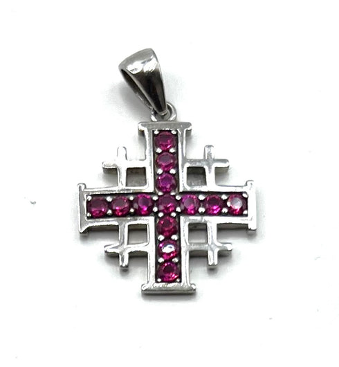 Sterling Silver With Colored Stone Jerusalem Cross Pendant